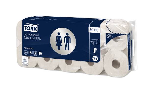 TORK 3065 weiches Kleinrollen Toilettenpapier Premium – 3-lagig Weiß - T4 (Ersatz 110792) 10 Rollen