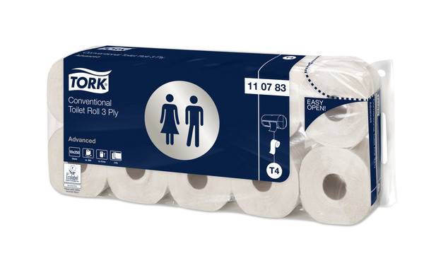 TORK 110783 Kleinrollen Toilettenpapier – 3-lagig Weiß - T4 (Ersatz 110883)