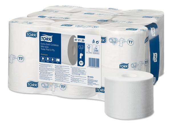 TORK 472139 extra weiches hülsenloses Midi Toilettenpapier Premium – 3-lagig Weiß - T7